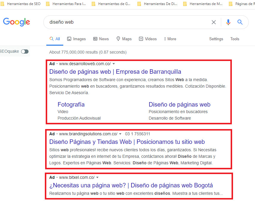 ejemplo de serp pagado